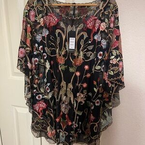 Tolani Black Multicolor Embroidered Blouse tunic